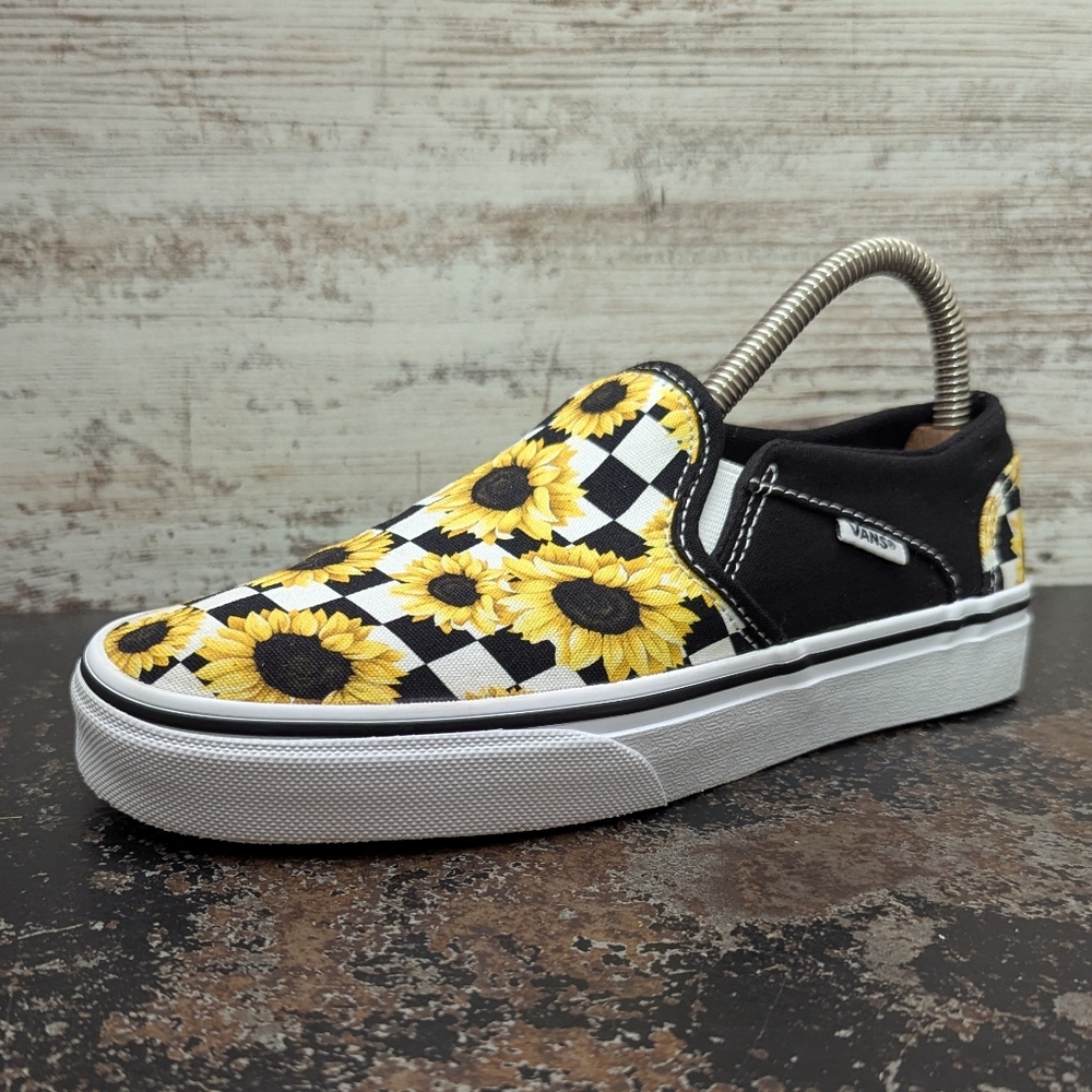 Womens Vans Classic Slip On Athletic Shoes Sz 6 Checkered Sunflower Floral 50071